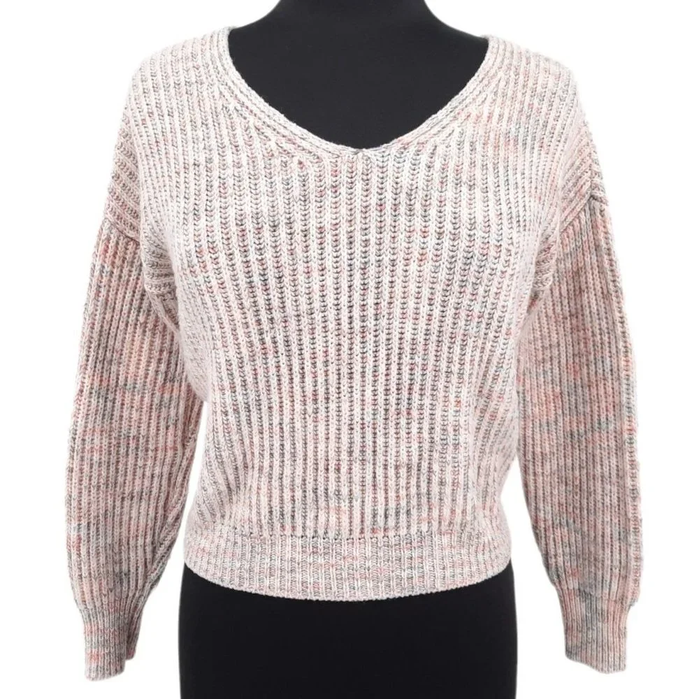 American Rag Cameo Rose Pink V-Neck Twist Back Marbled Pullover Sweater XS